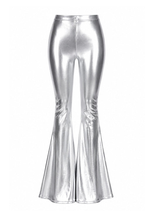 Silver Metallic Bell Bottom Flare Pants