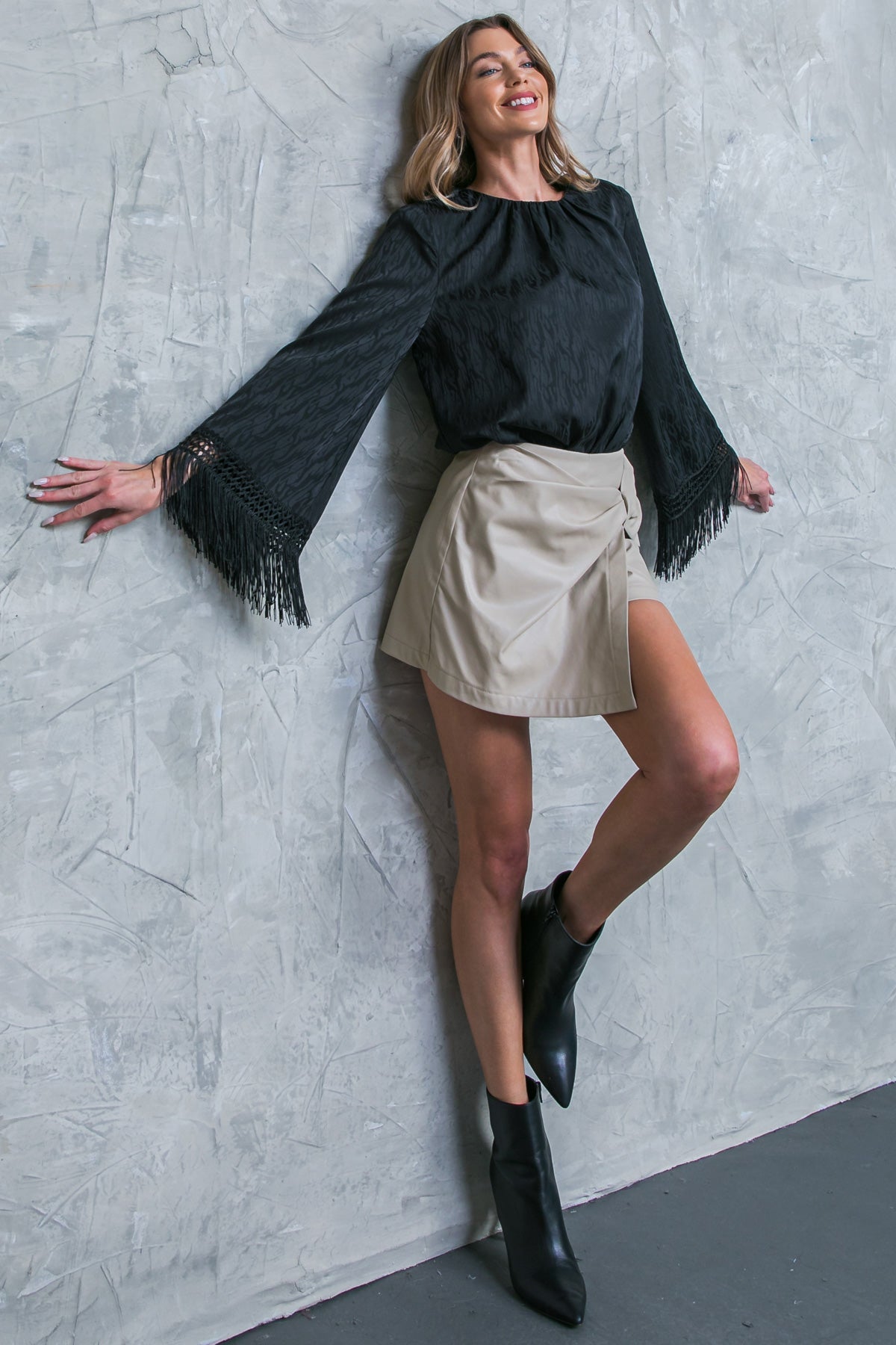 A Step Ahead Faux Leather Skort Black or Taupe