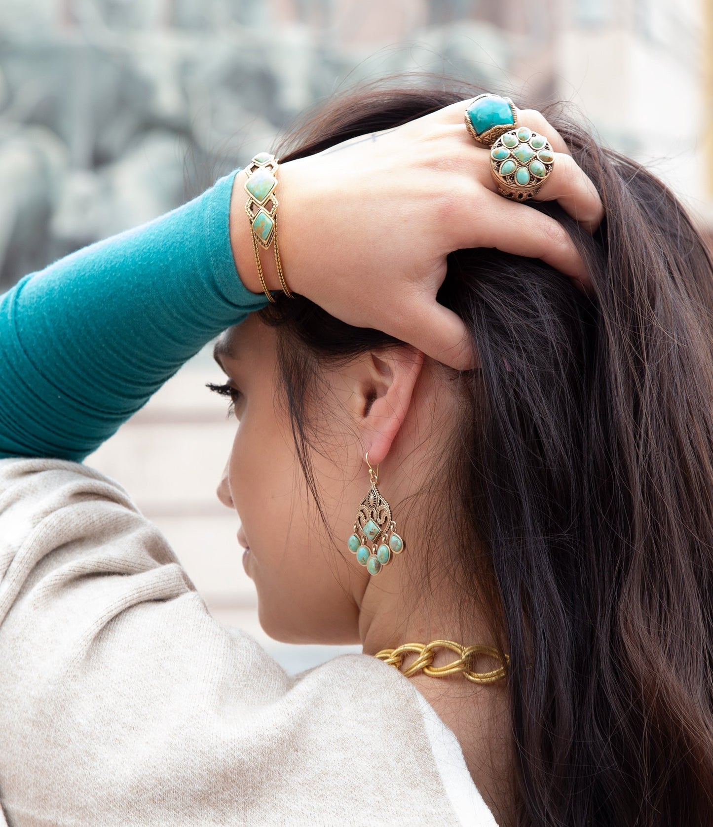 Statement Turquoise and Bronze Ring