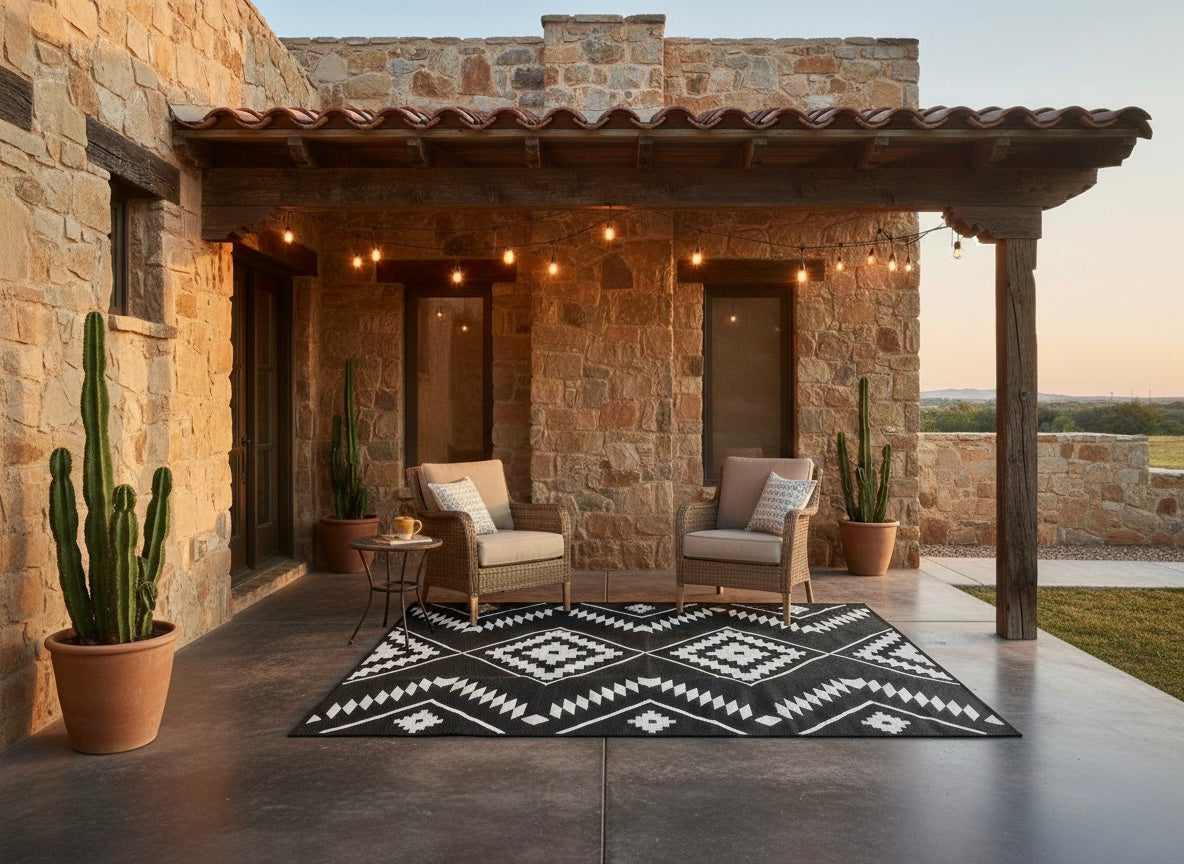 Western Grande Black + Ivory - 9ft x 12ft - RANCH RUGS  -THE DAVIS -