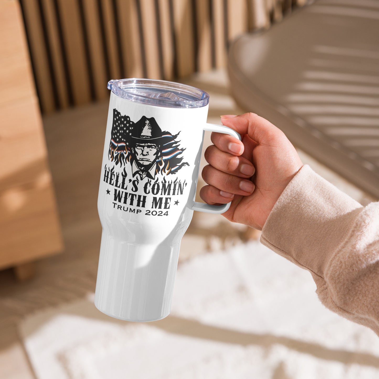 Hell's Comin' With Me Travel mug with a handle