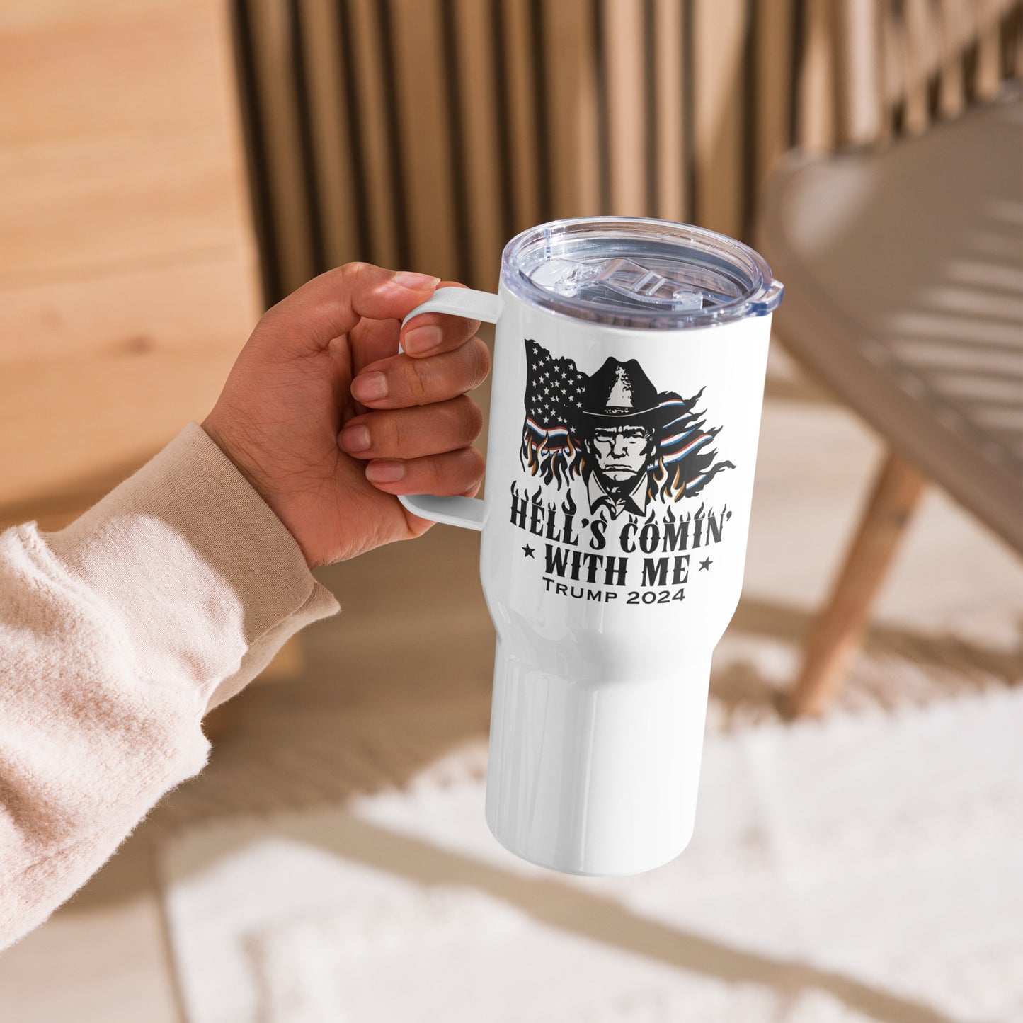 Hell's Comin' With Me Travel mug with a handle