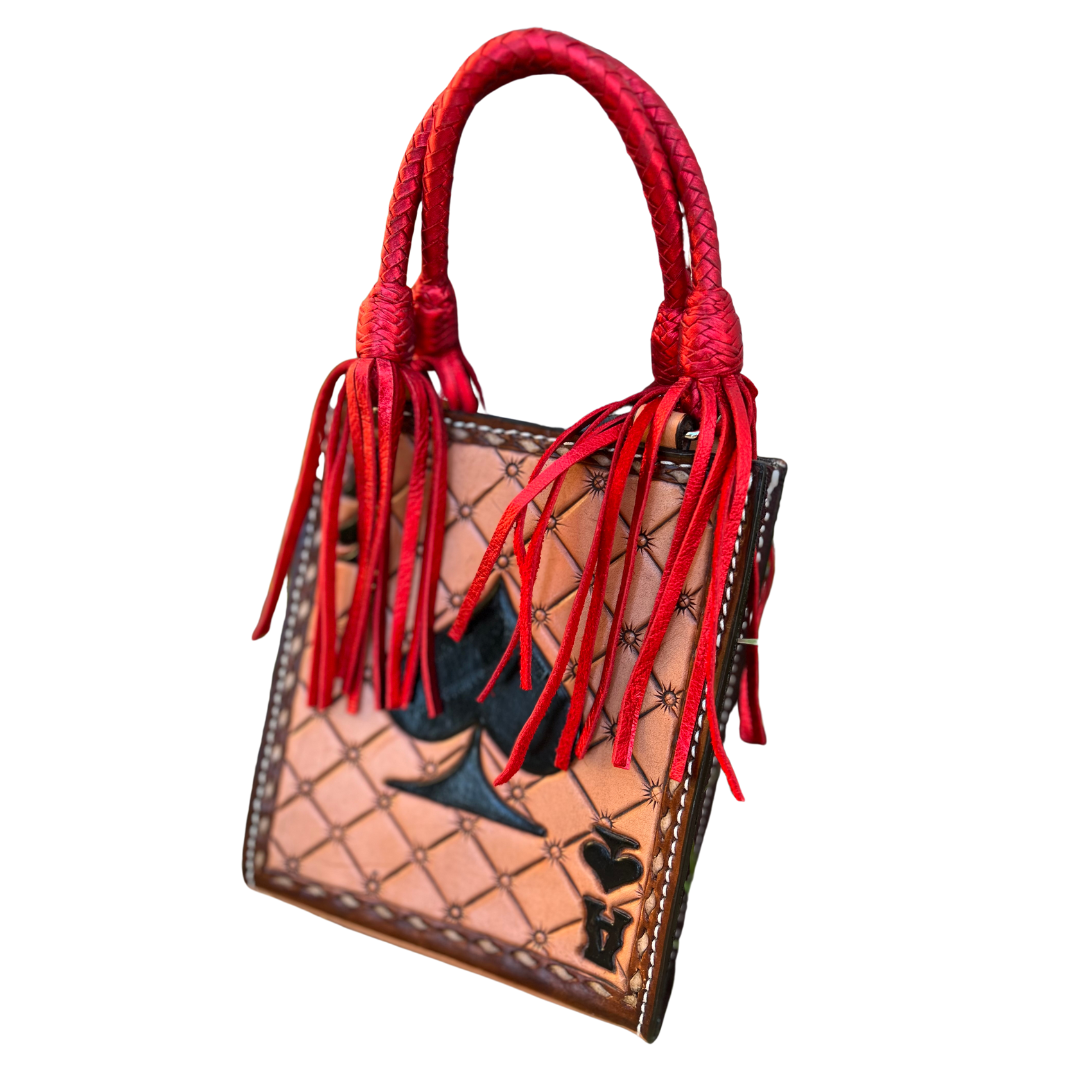 Red Ace Tassel Card Leather Handbag