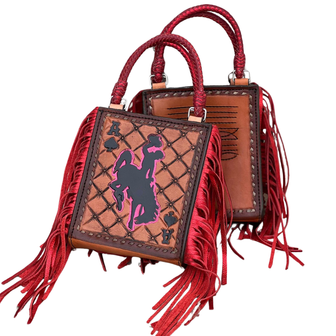 Alamo Saddlery Card Handbag- Red Bronc Rider FRINGE