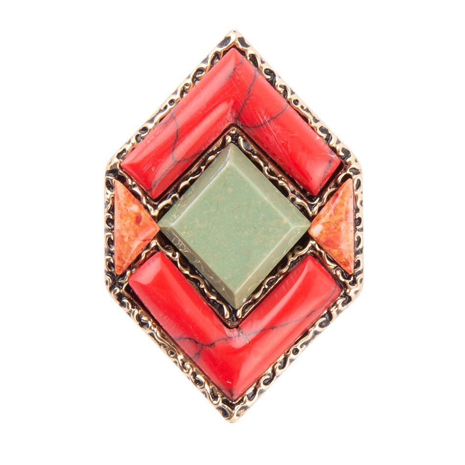 Turquoise and Coral Tapestry Ring