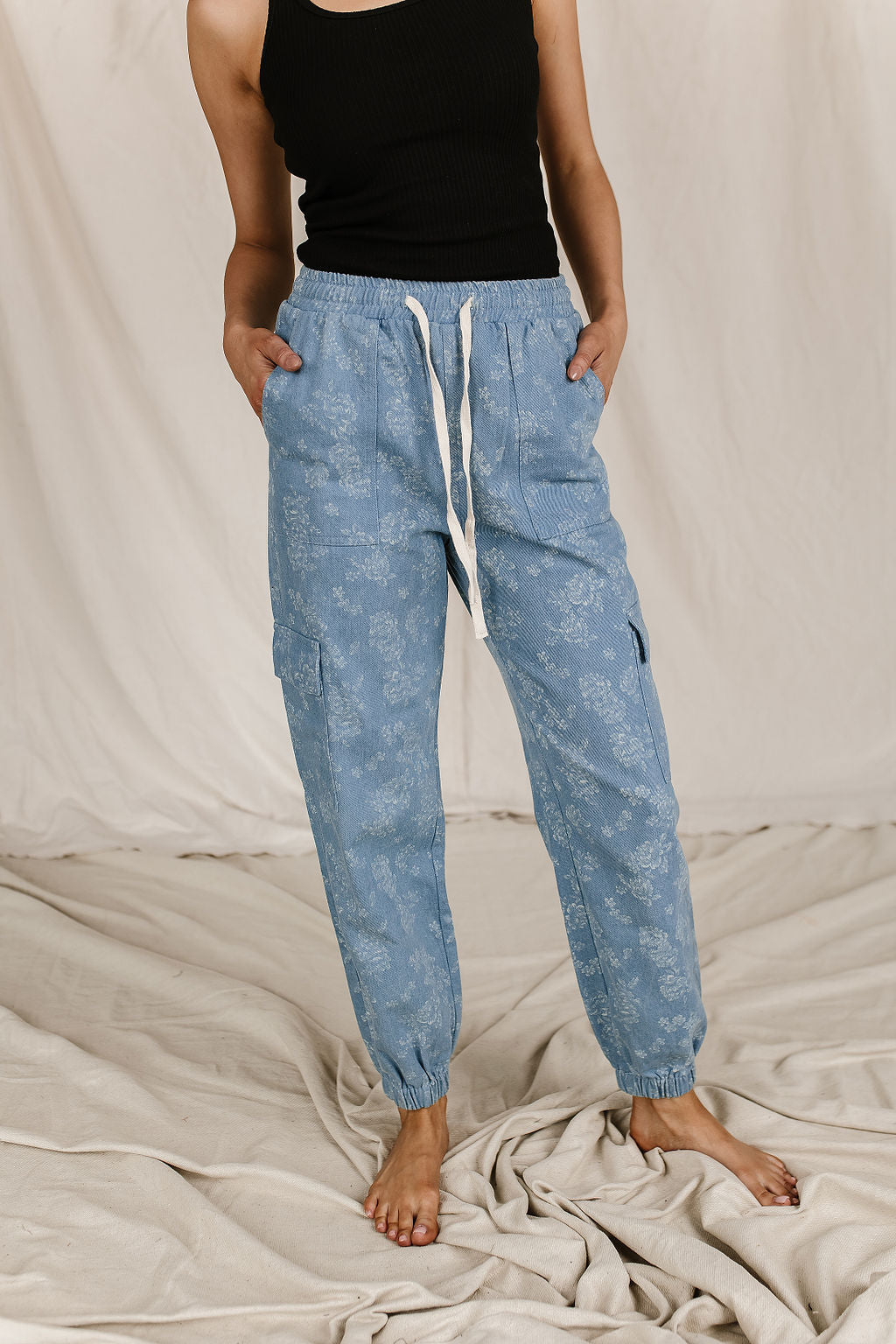 Ampersand Avenue Floral Denim Cargo Pants