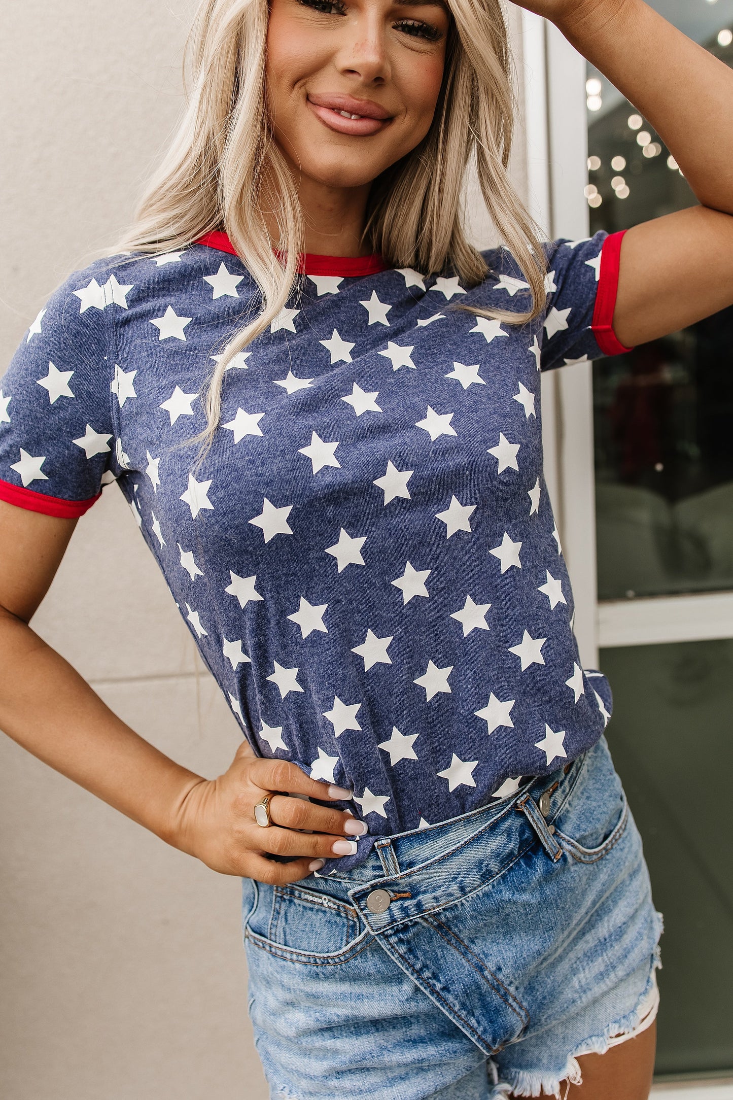 Ampersand Avenue Lady Liber-Tee Slim fit Stars Patriotic Tee