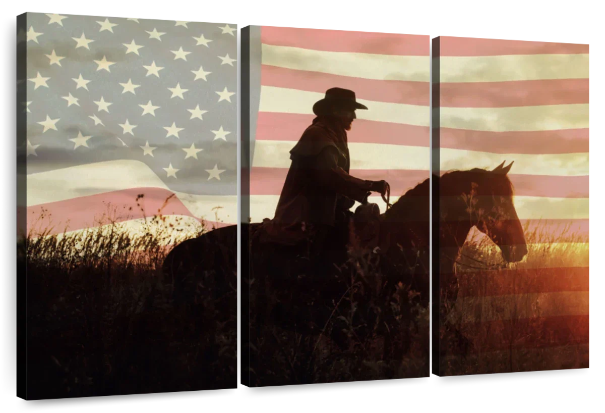 Cowboy US Flag Wall Art