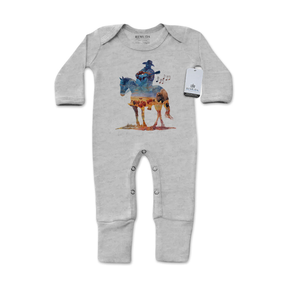Remuda Where The Buffalo Roam - Infant Western Watercolor One-Piece Footed Pajamas W/Mittens