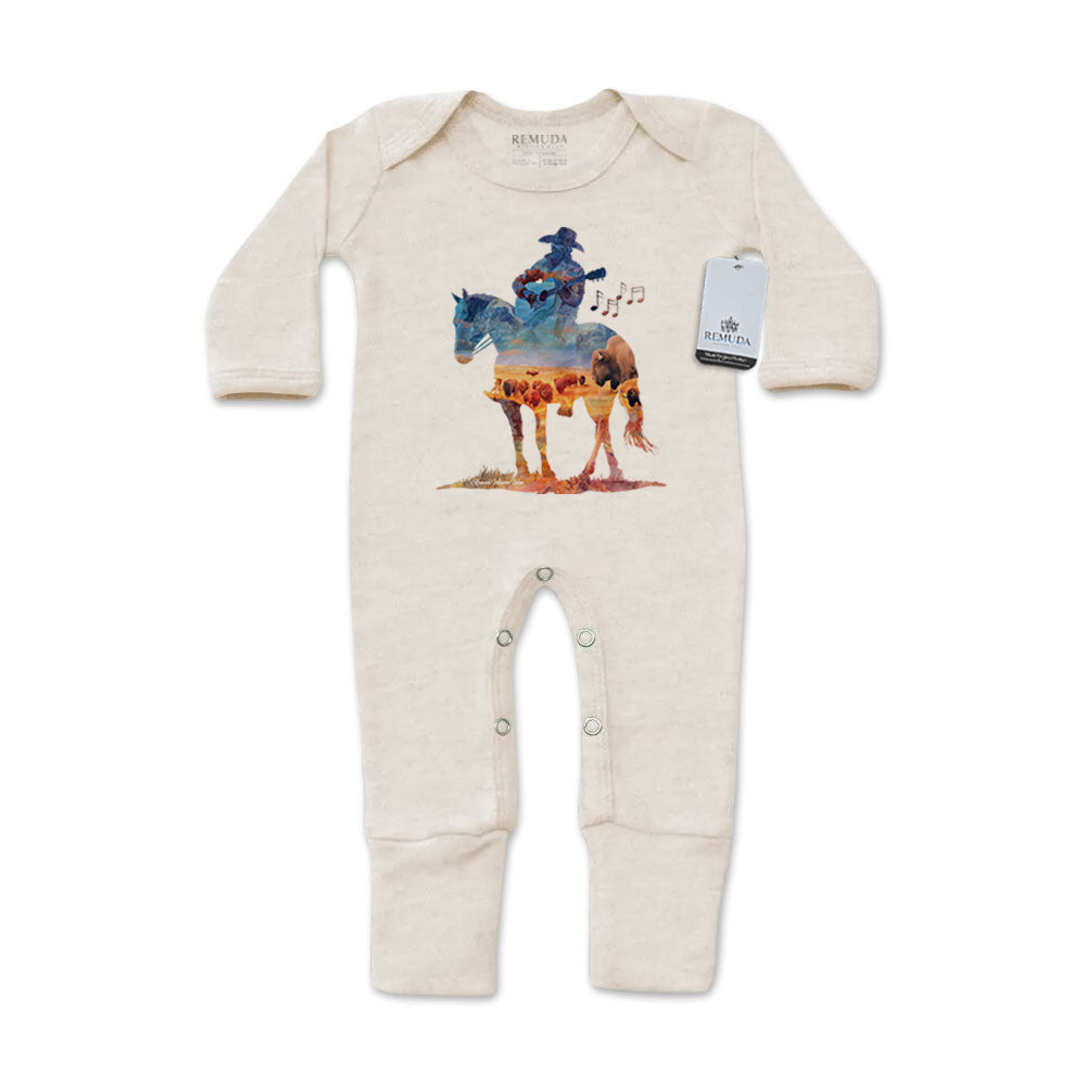 Remuda Where The Buffalo Roam - Infant Western Watercolor One-Piece Footed Pajamas W/Mittens