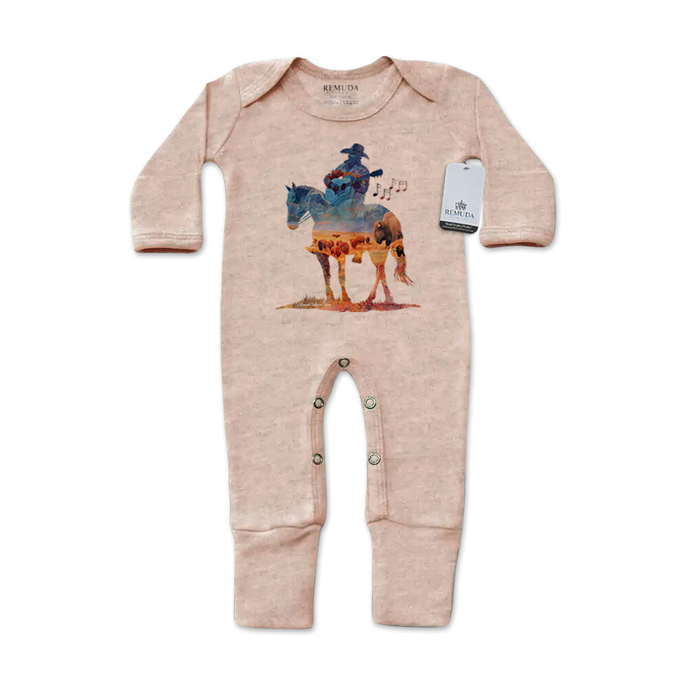 Remuda Where The Buffalo Roam - Infant Western Watercolor One-Piece Footed Pajamas W/Mittens