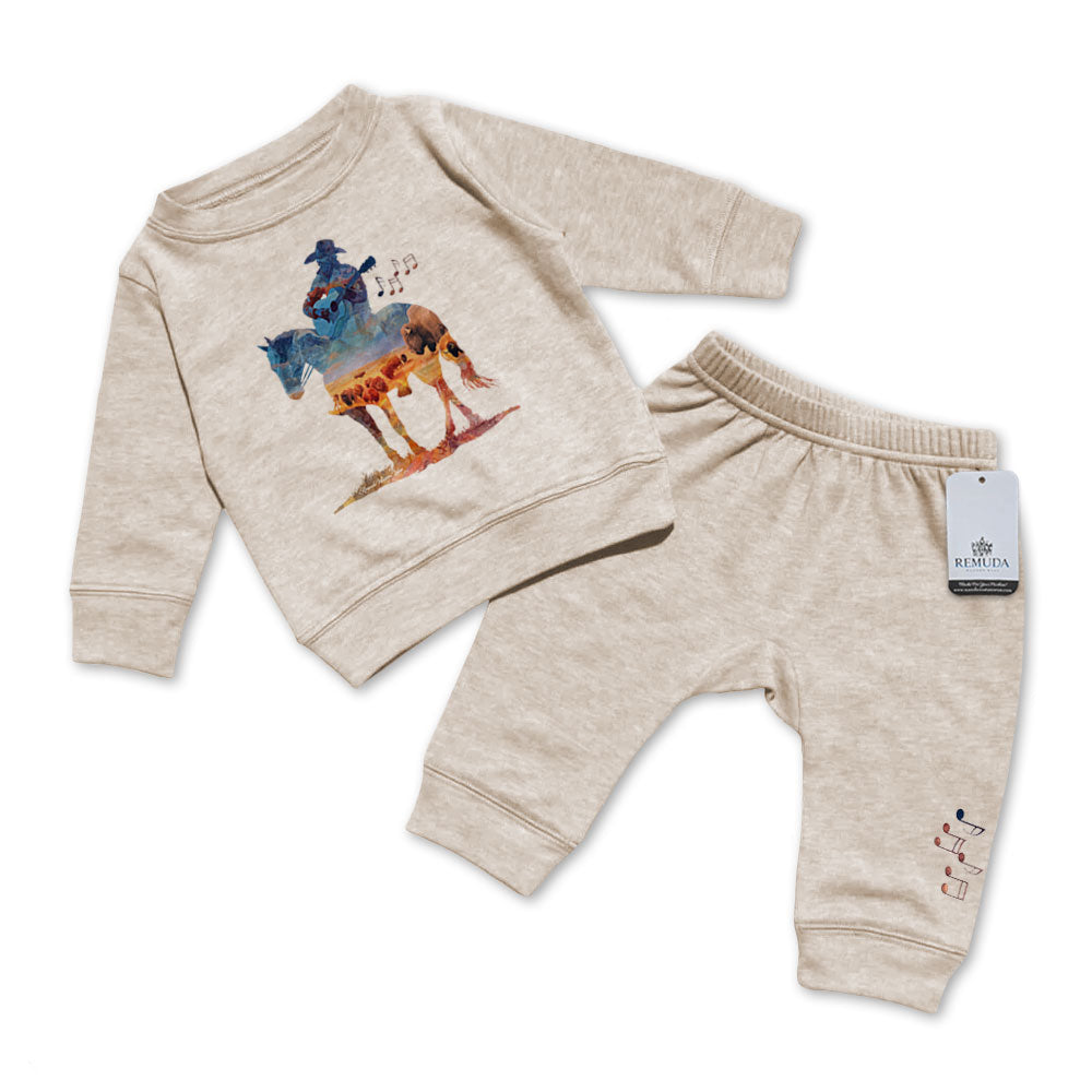 Remuda Where The Buffalo Roam - Infant Watercolor Western 2 Piece Sweatsuit