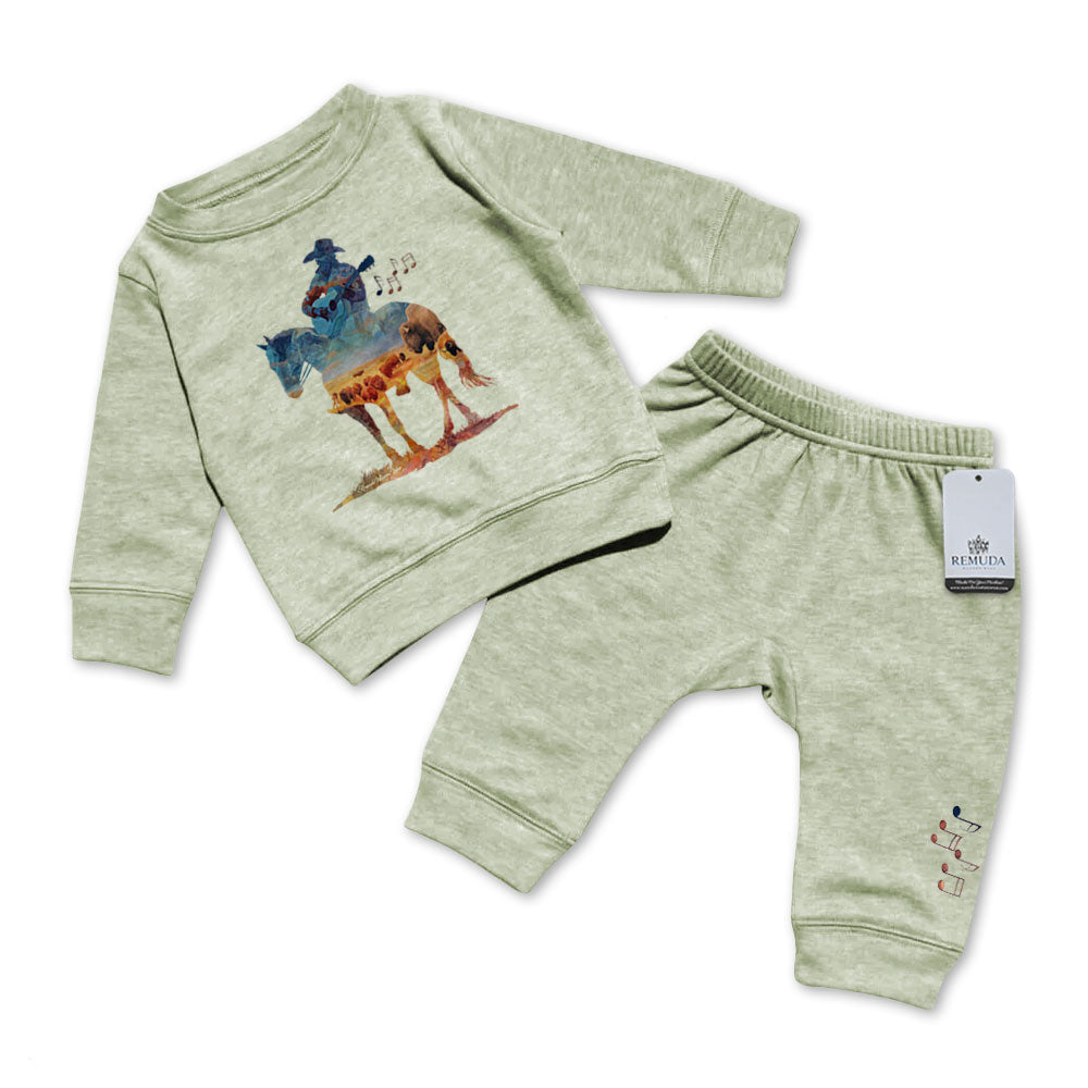Remuda Where The Buffalo Roam - Infant Watercolor Western 2 Piece Sweatsuit