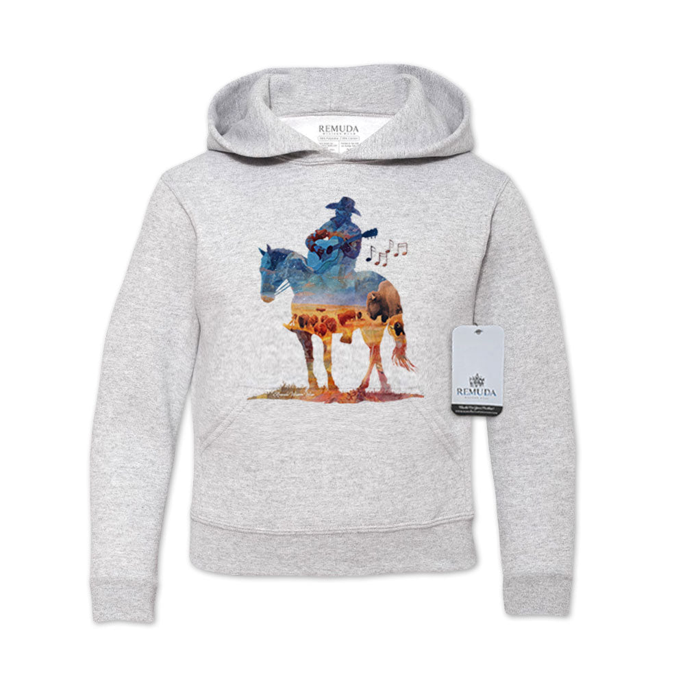 Remuda Where The Buffalo Roam - Youth Kids Watercolor Western Pullover Hoodie