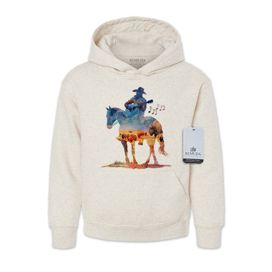 Remuda Where The Buffalo Roam - Youth Kids Watercolor Western Pullover Hoodie