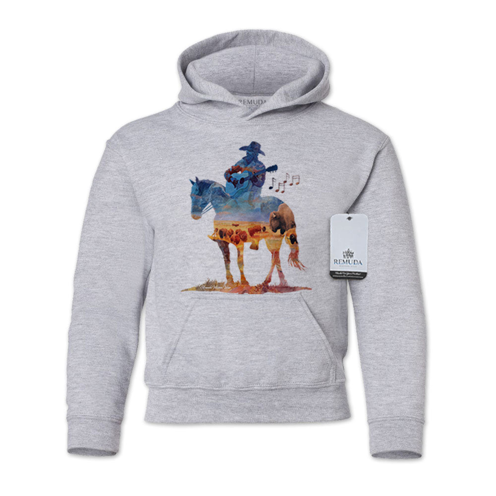 Remuda Where The Buffalo Roam - Youth Kids Watercolor Western Pullover Hoodie
