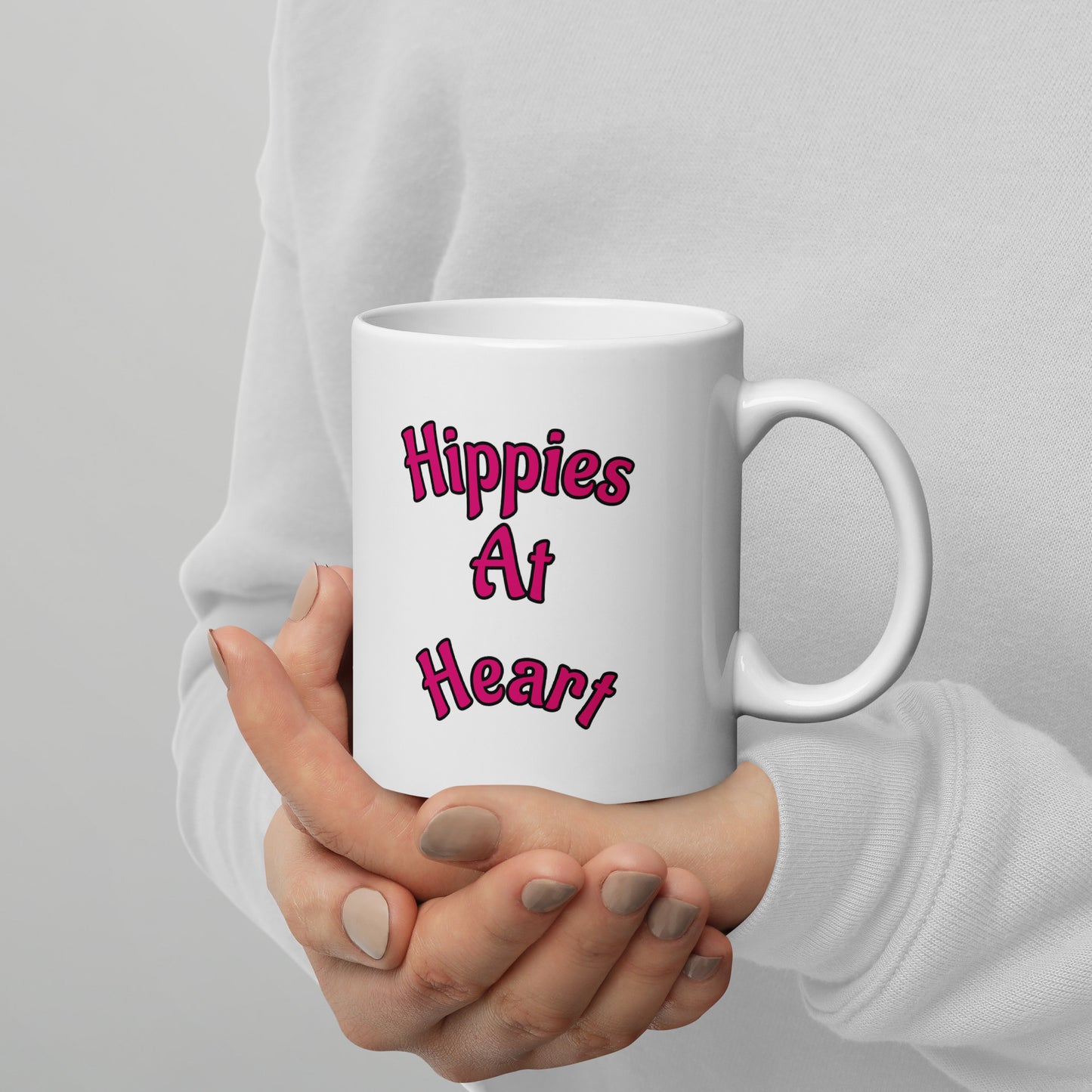 Hippies At Heart Highland Cow White Glossy Mug