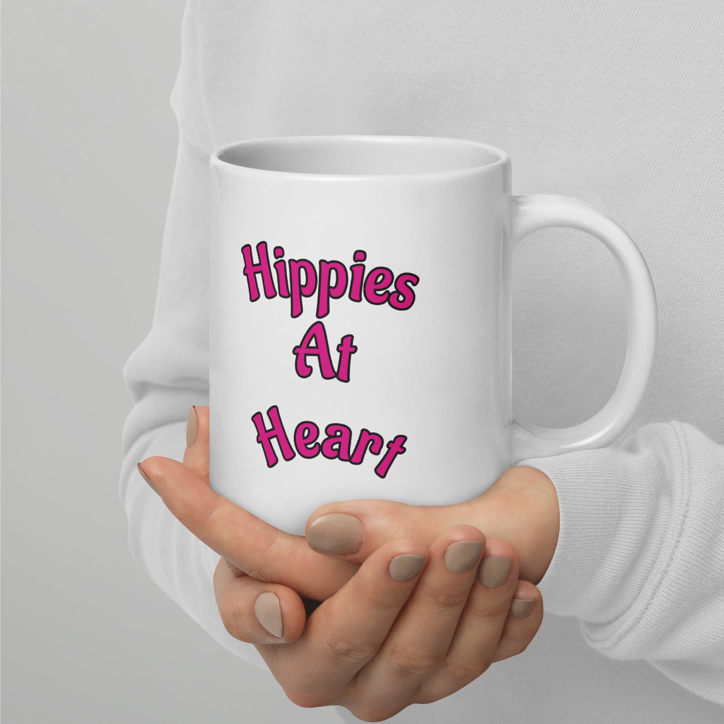 Hippies At Heart Highland Cow White Glossy Mug