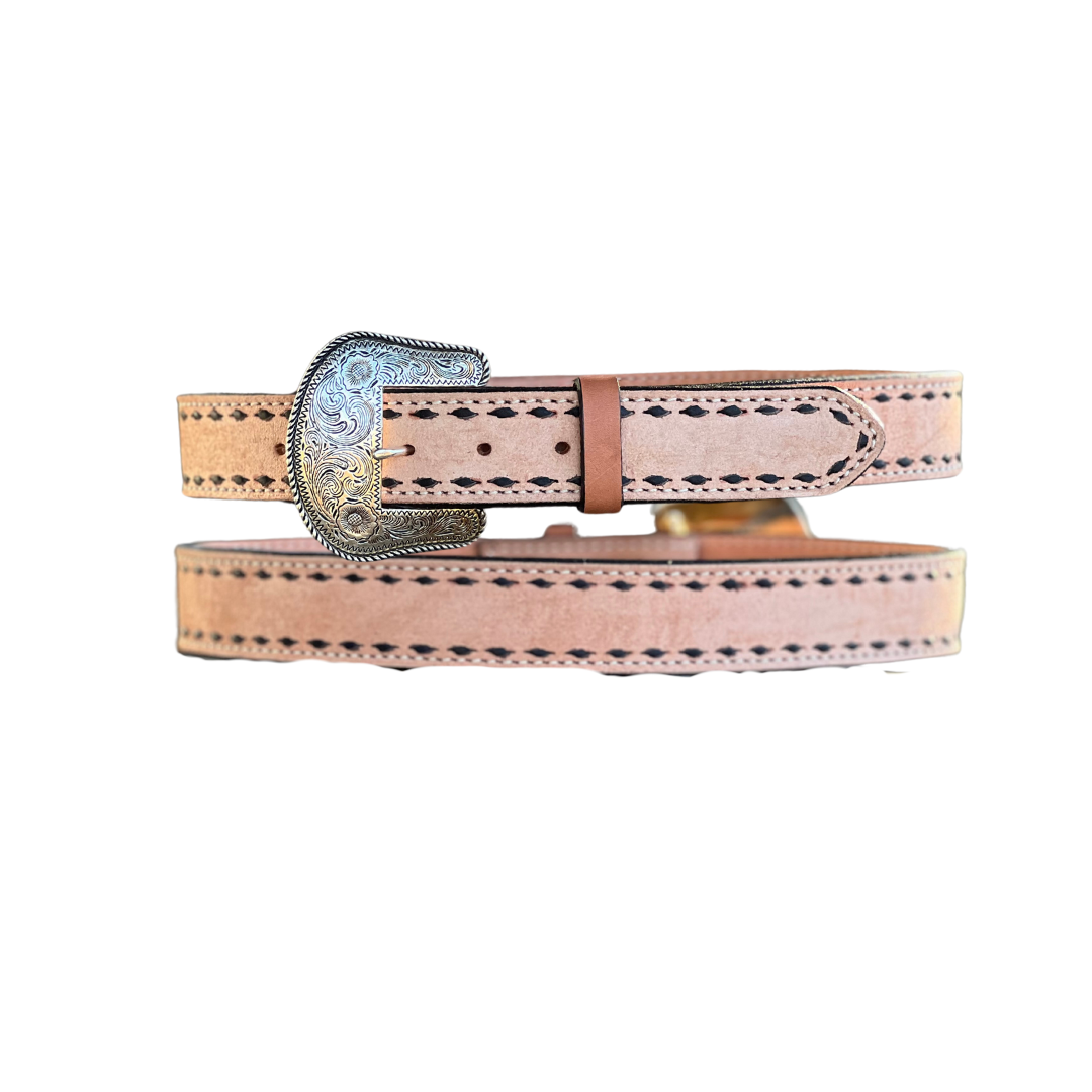 Alamo Saddlery 1.5" Straight TBS belt rough out golden leather w/ buckstitch