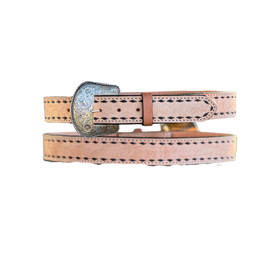 Alamo Saddlery 1.5" Straight TBS belt rough out golden leather w/ buckstitch