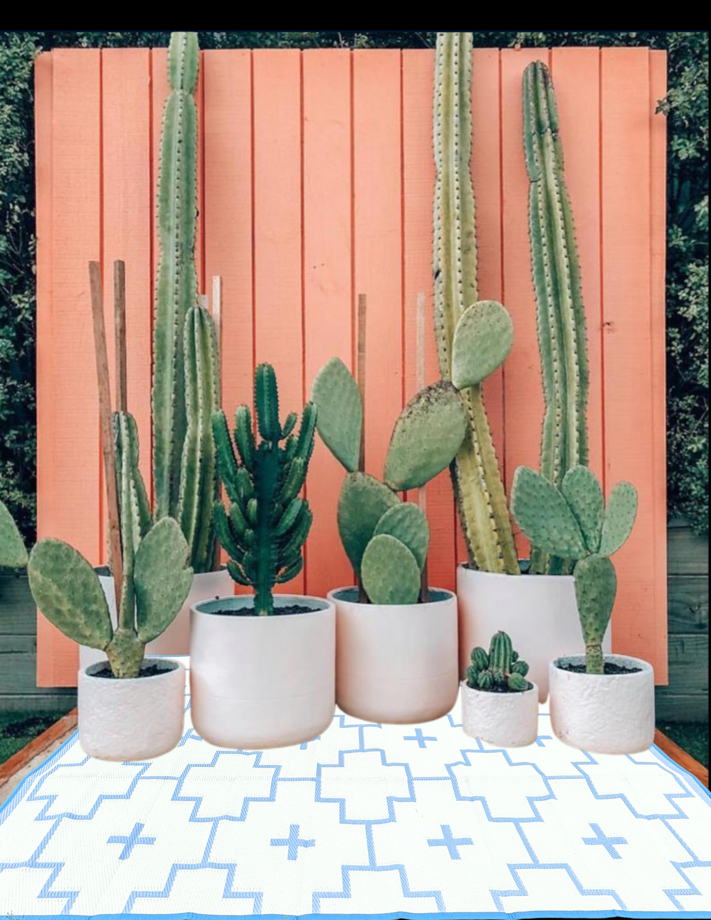 BLUE + IVORY - 6ft x 9ft - RANCH RUGS  -LAJITAS DESIGN- Aztec Outdoor Floor Covering