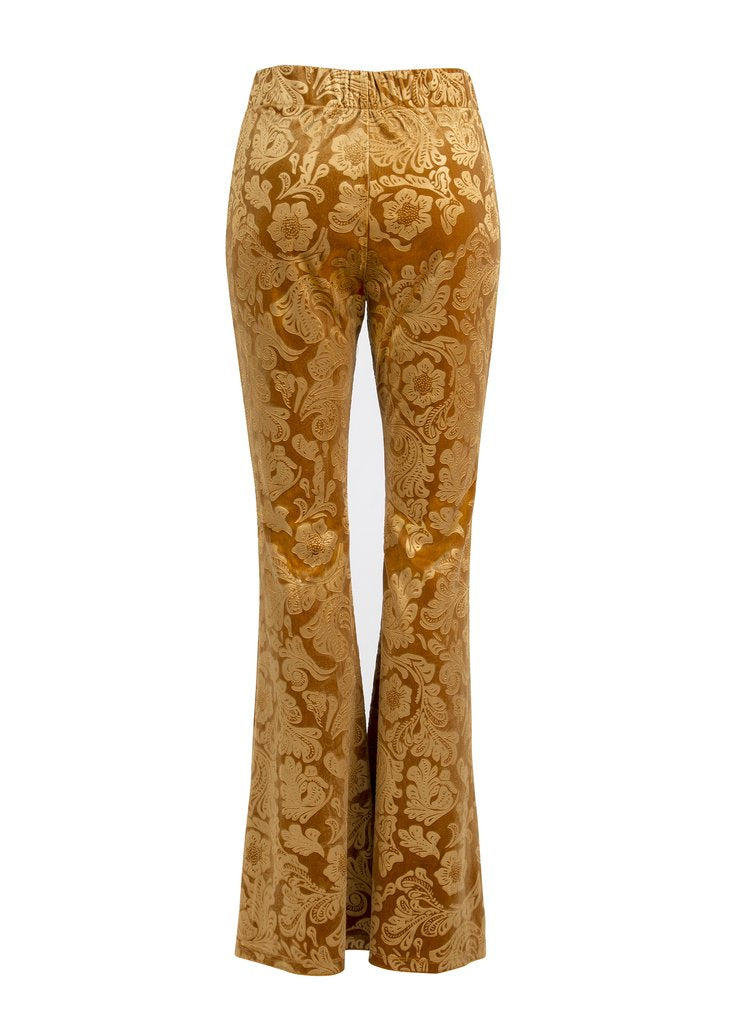 Desert Rose Mustard Yellow Burnout Velvet Flared Bell Bottom Pants