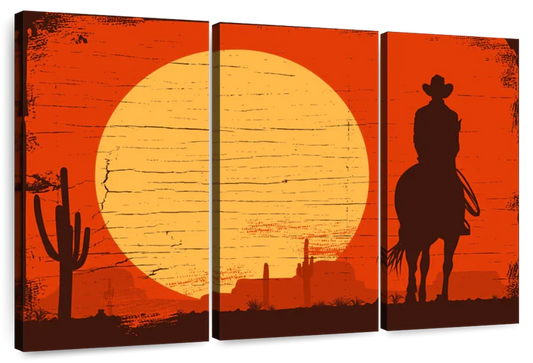 Cowboy Sunset Silhouette Wall Art