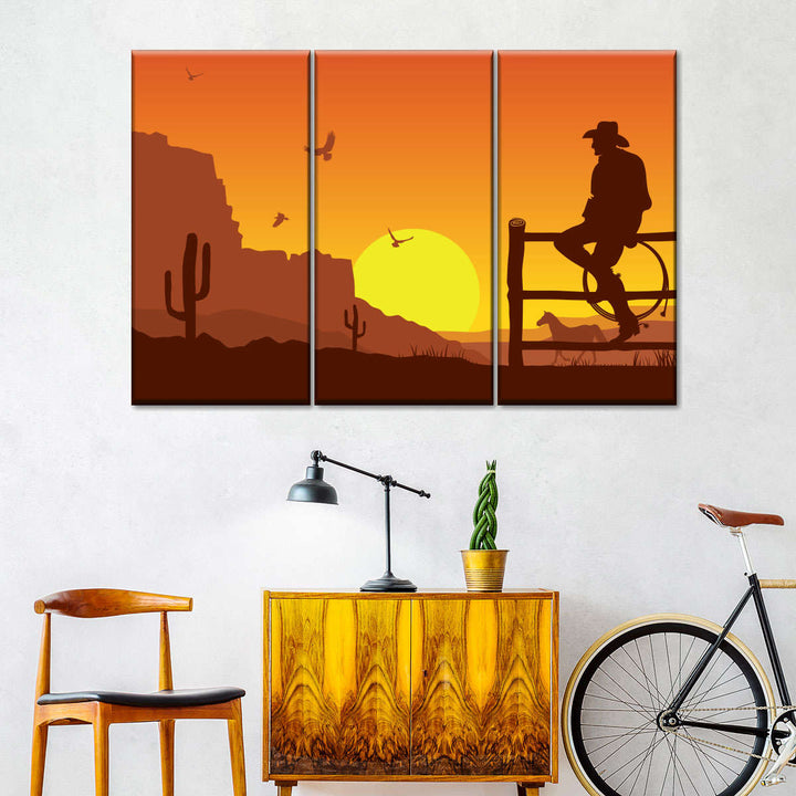 Western Cowboy Sunset Wall Art
