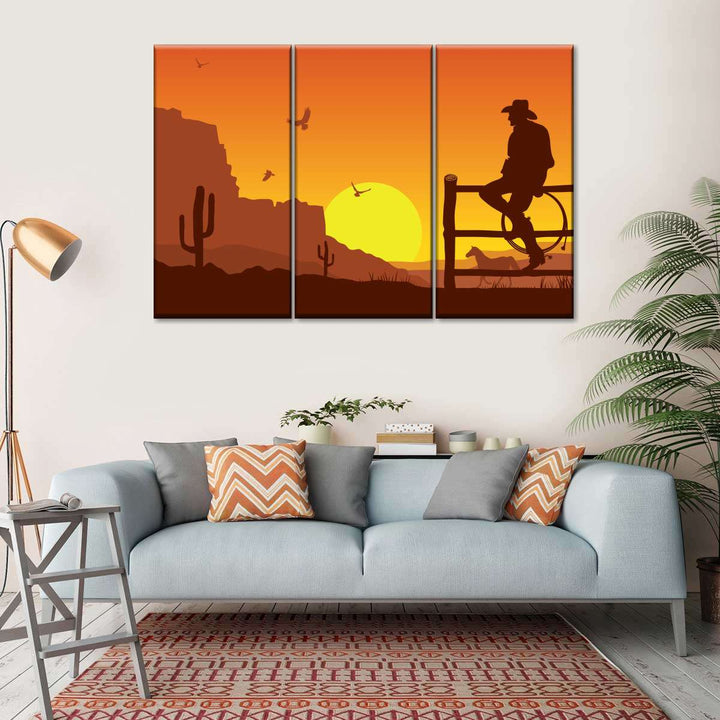 Western Cowboy Sunset Wall Art