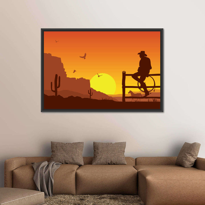 Western Cowboy Sunset Wall Art