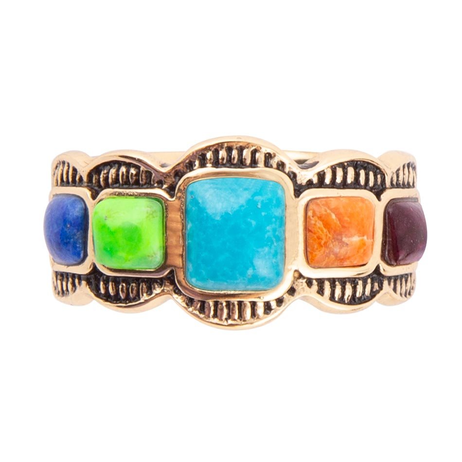 Barse Zion Blue Turquoise Colorful Golden Ring