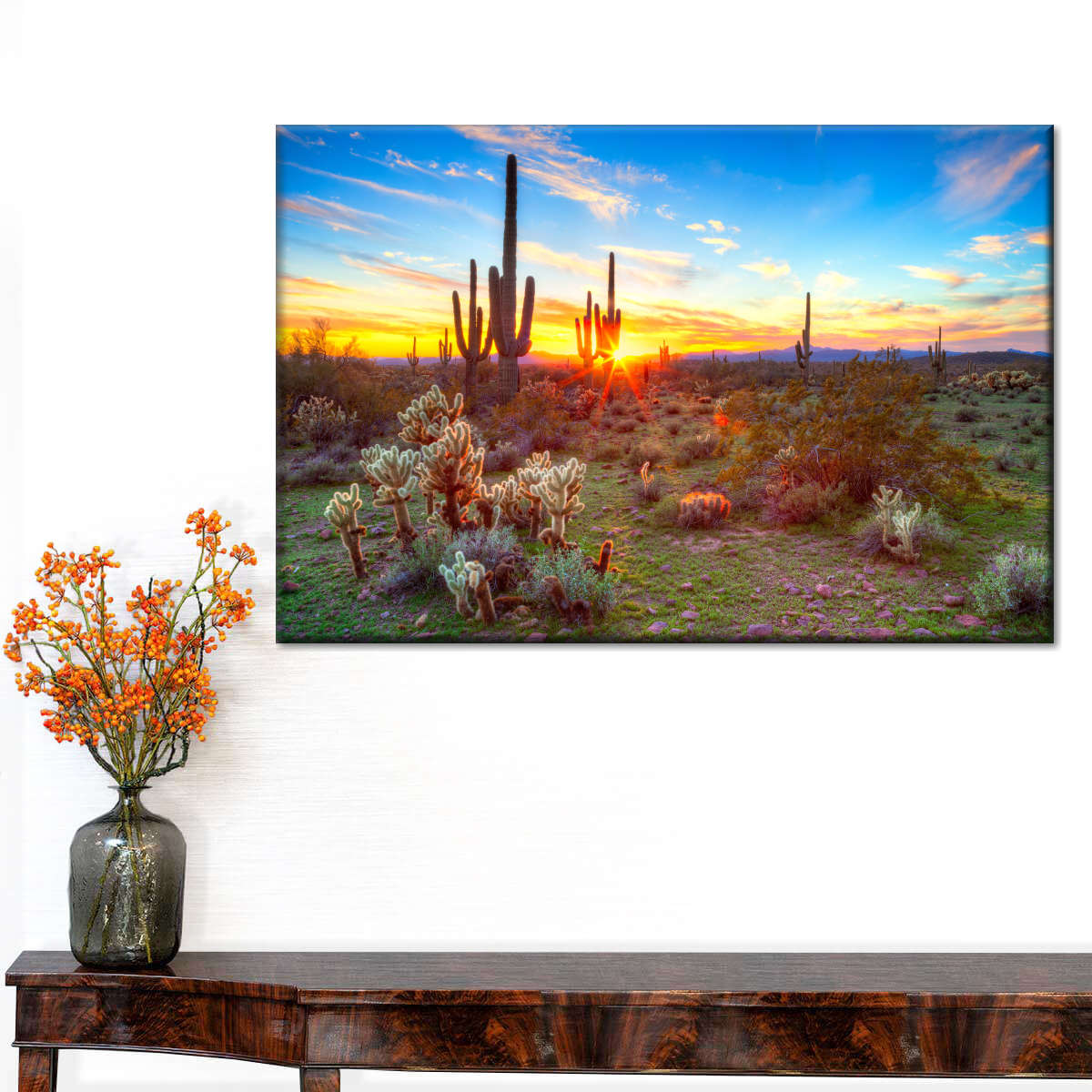 Desert Cactus Sun Ray Wall Art choice of sizes