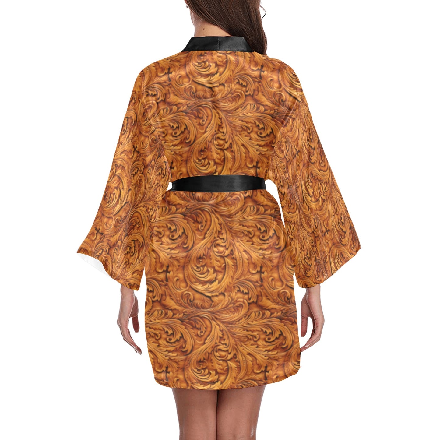 Tooled Leather Print Women's Lounge Kimono Robe