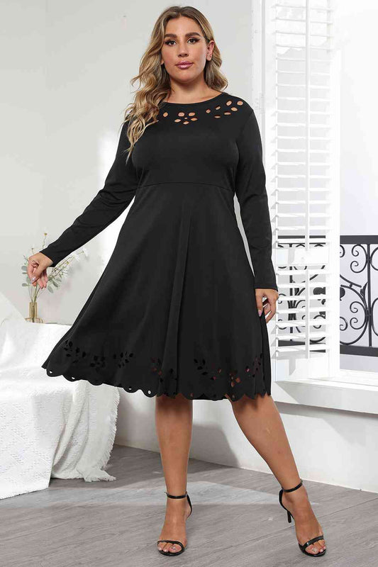 Black Plus Size Long Sleeve Cutout Detail Dress