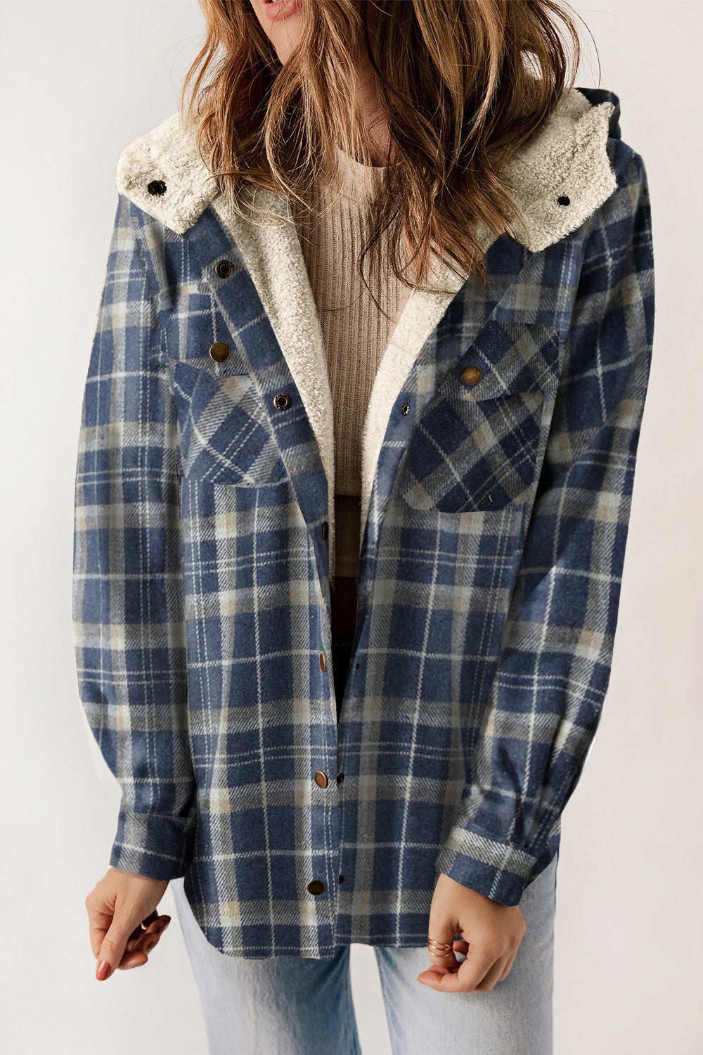 Plaid Snap Down Hooded Jacket choice of colors