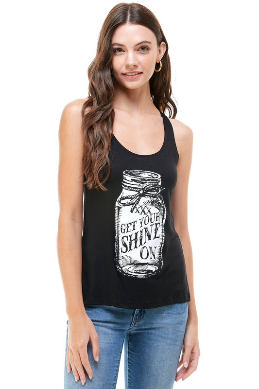 Get Your Shine On Tank - and, ATTITUDE, COUNTRY, countrystrong, COWGIRL, drinking, flag, GIRL, HOWDY, lips, love, moonshine, music, patriotic, peace, PLUS, rock, rocker, RODEO, roll, shine, SIZE, strong, SUMMER, TANK, TOP, WESTERN - Shirts & Tops - Baha Ranch Western Wear
