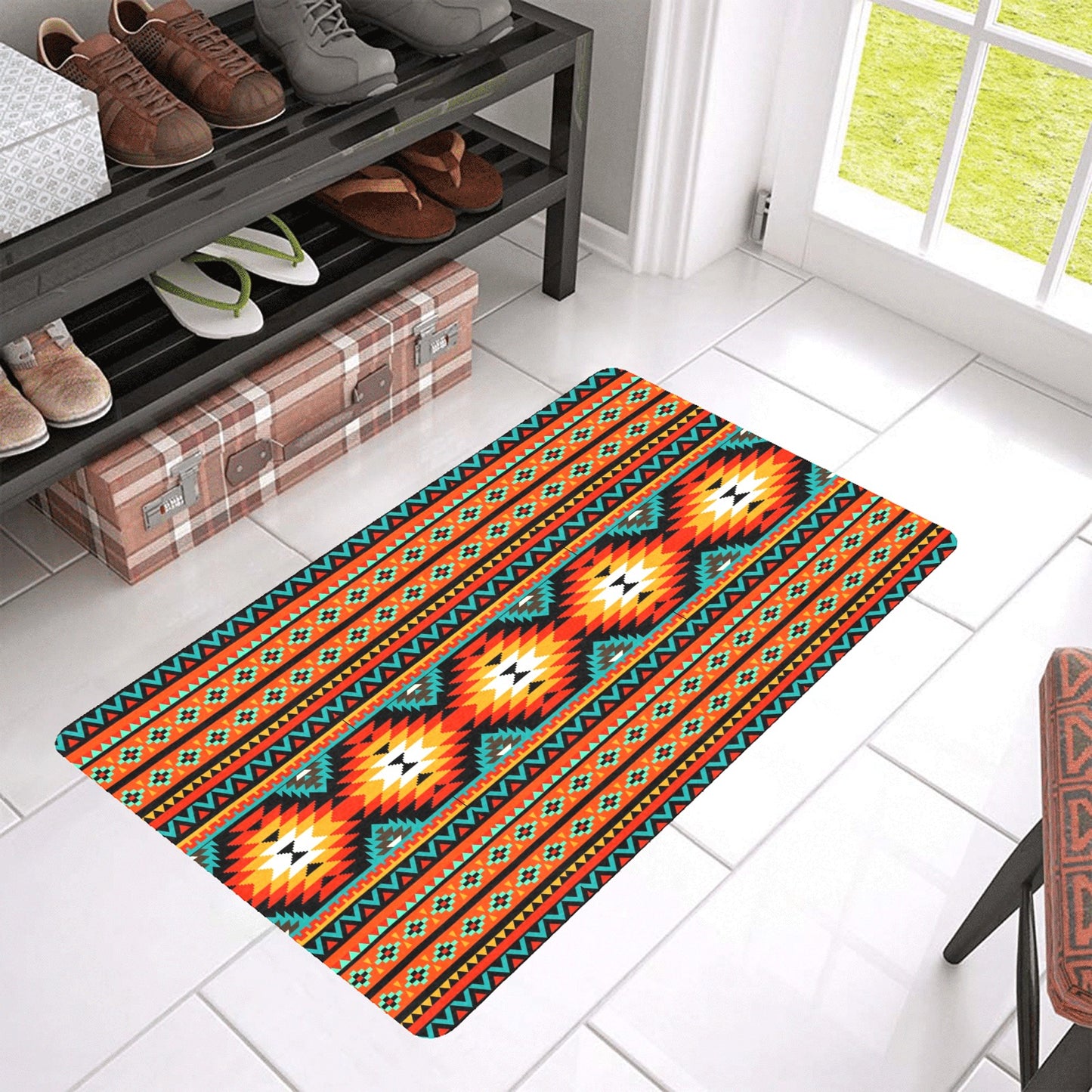 Orange Aztec Floor Mat 30" x 18"