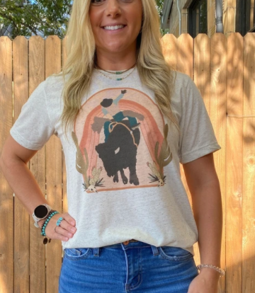 2265 Buffalo Rider Tee - arrowhead, Aztec, buffalo, cactus, cowgirl, desert, graphic, rodeo, shirt, shirts, southwestern, sunshine, t, tee, tees, wesern, western - Shirts & Tops - Baha Ranch Western Wear