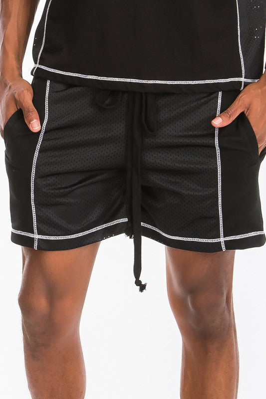 MENS MESH SHORTS WITH WHITE CONTRAST STITCH - athletic, athletic wear, Bottoms, mesh -  - Baha Ranch Western Wear