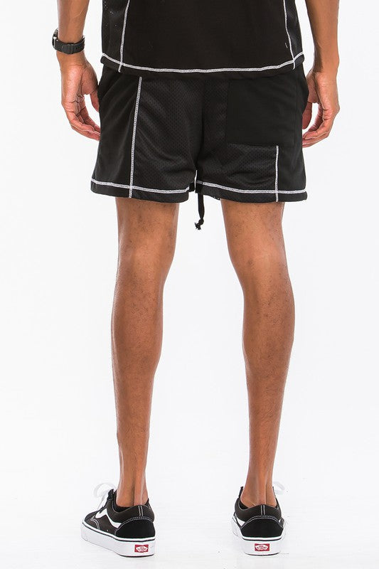 MENS MESH SHORTS WITH WHITE CONTRAST STITCH - athletic, athletic wear, Bottoms, mesh -  - Baha Ranch Western Wear