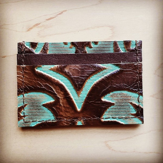 Credit Card Holder in Turquoise Laredo - card holder, credit card, credit card holder, genuine leather, leather, made in the usa, madeintheusa, MADEINUSA, madeinusajewelry, tooled, tooled leather, tooled leather print, tooled leather prints, tooledleather, turquoise print, usa, usa artisan, usa artist, usa made, usaartisan, usaartist, USAMADE, usamadejewelry -  - Baha Ranch Western Wear