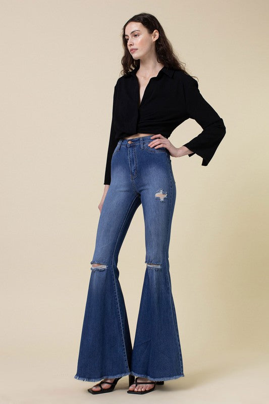 Ginger Distressed High Rise Bell Bottoms 34" inseam