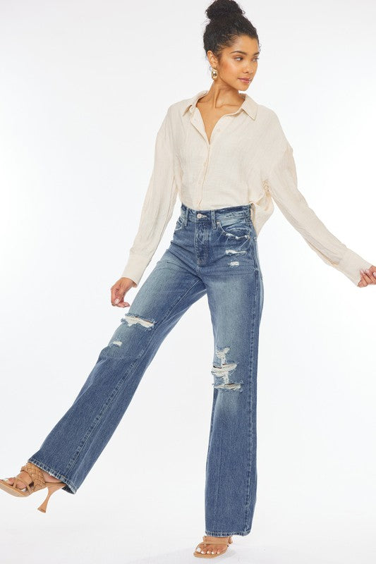 Kancan Ultra High Rise Distressed 90s Flare Jeans