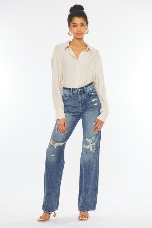 Kancan Ultra High Rise Distressed 90s Flare Jeans