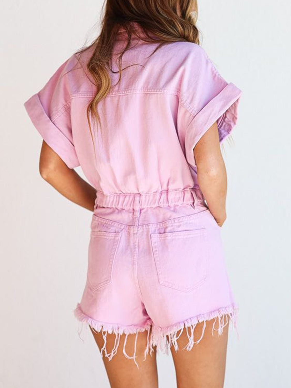 Distressed Collared Denim Romper choice of colors