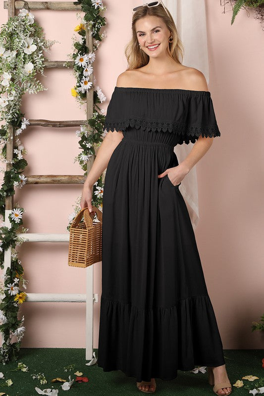 Off the Shoulder Flowy Maxi Dress choice of colors