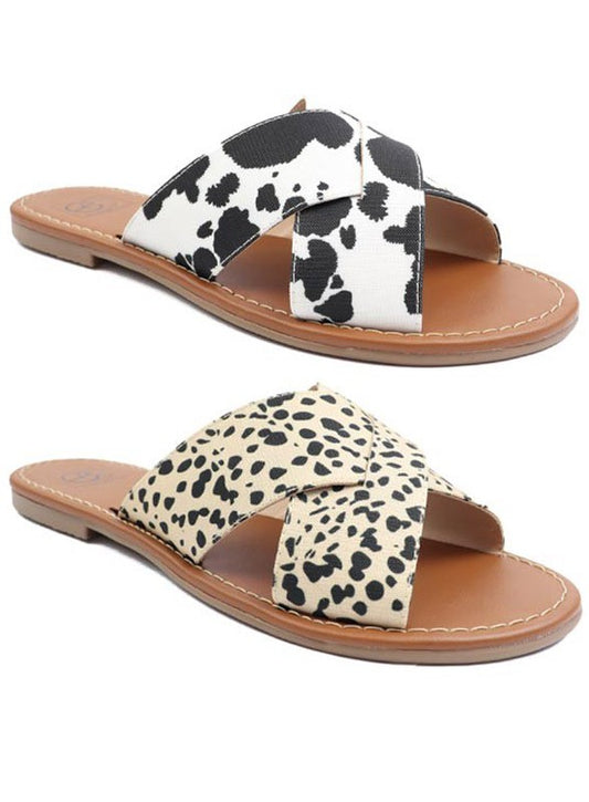 Cross band slide Sandal   choice of prints - cow, cow print, cowgirl, cowgirl style, cowgirlstyle, cows, leopard, leopard print, westernstyle -  - Baha Ranch Western Wear