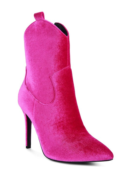 Velvet Cowgirl Boots - choice of hot pink, black or brown