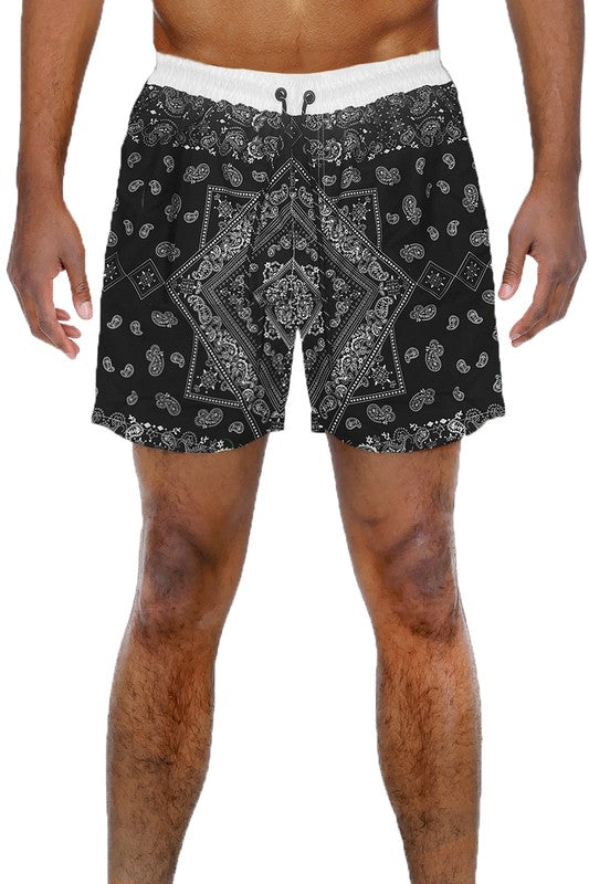 Men's Paisley Bandana Print Swim Shorts
