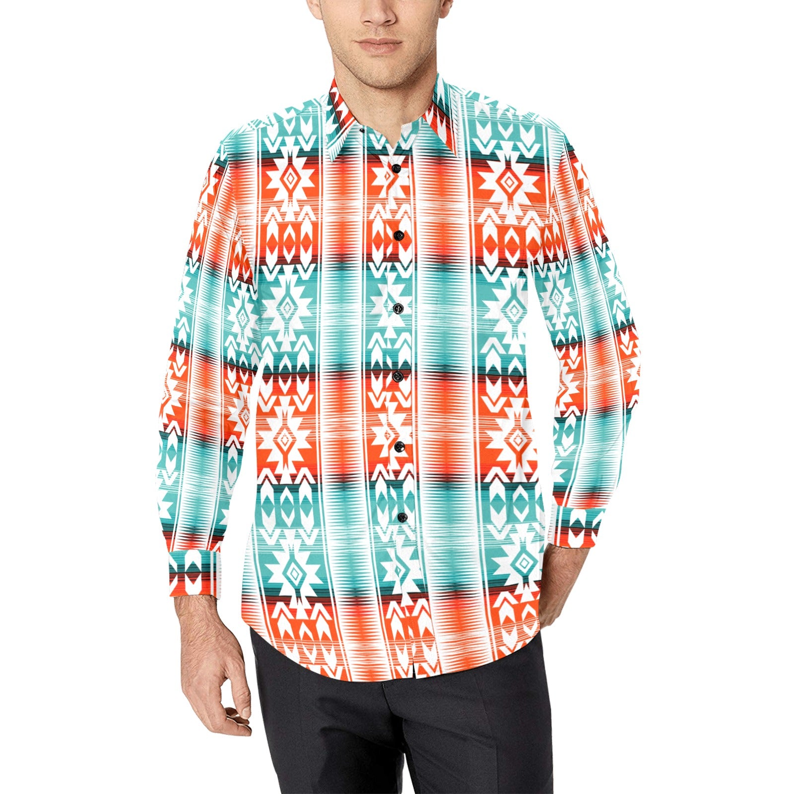 Turquoise Orange Aztec Unisex Western Button UP Shirt L Turquoise Orange Aztec Unisex Western Button UP Shirt L